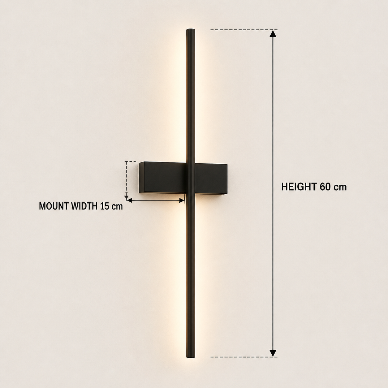 Black Holland Linear battery wall light dimensions: 60 cm high with 15 cm mount