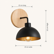 Lansdowne wood wall light dimensions: 15 cm long, 19 cm wide and 22 cm high