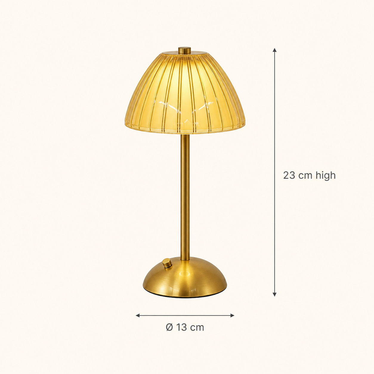 Livia cordless table lamp dimensions: 23 cm high and 13 cm diameter