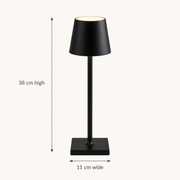Black Lynton cordless table lamp dimensions: 38 cm high and 11 cm wide
