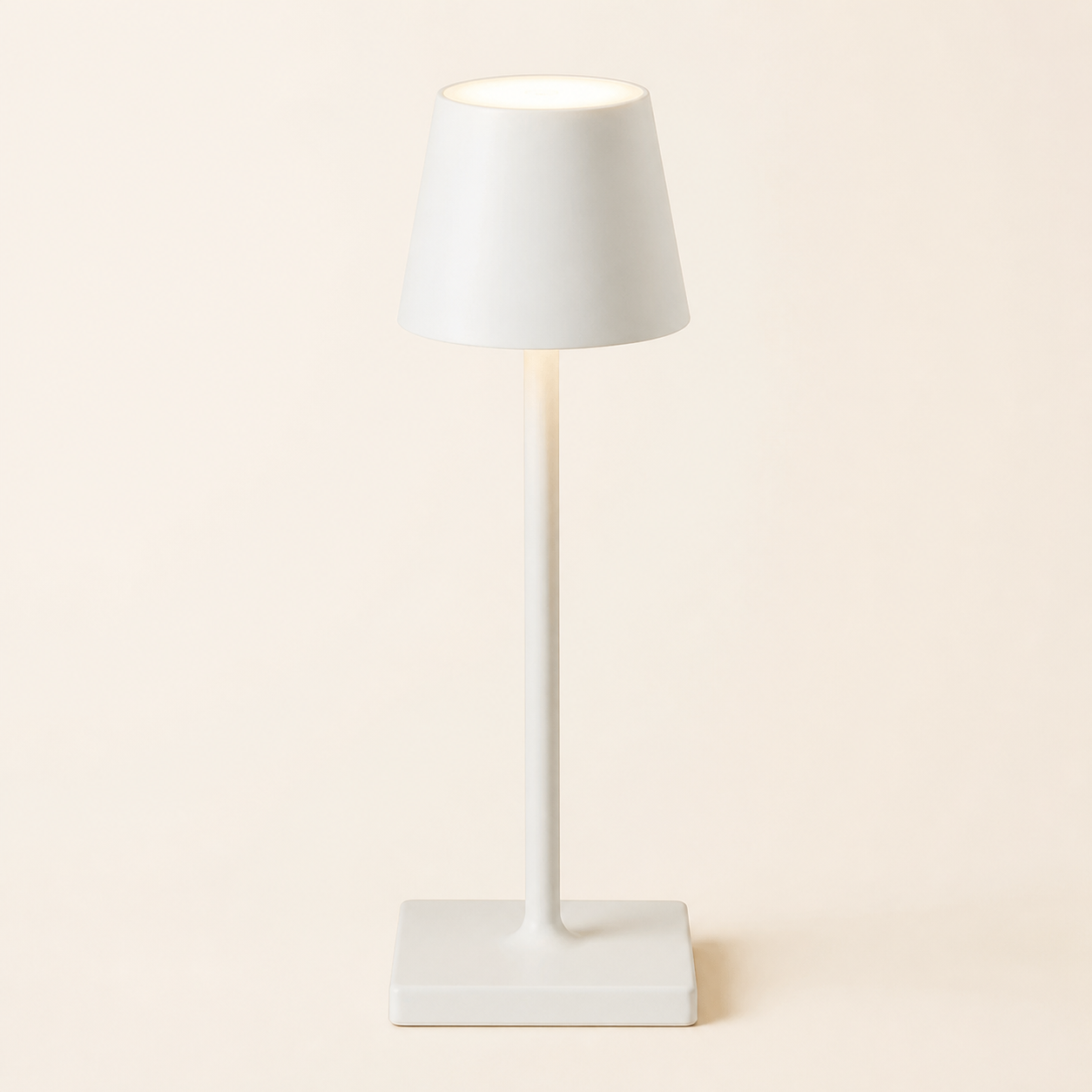 Lynton cordless table lamp in the satin white finish on a neutral studio background