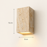 Meridian travertine-style outdoor wall light dimensions: 16 cm high and 8 cm wide