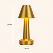 Gold Mila cordless table lamp dimensions: 21 cm high and 9 cm wide
