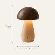 Parker wood mushroom cordless table lamp dimensions: 16.5 cm high and 10 cm wide