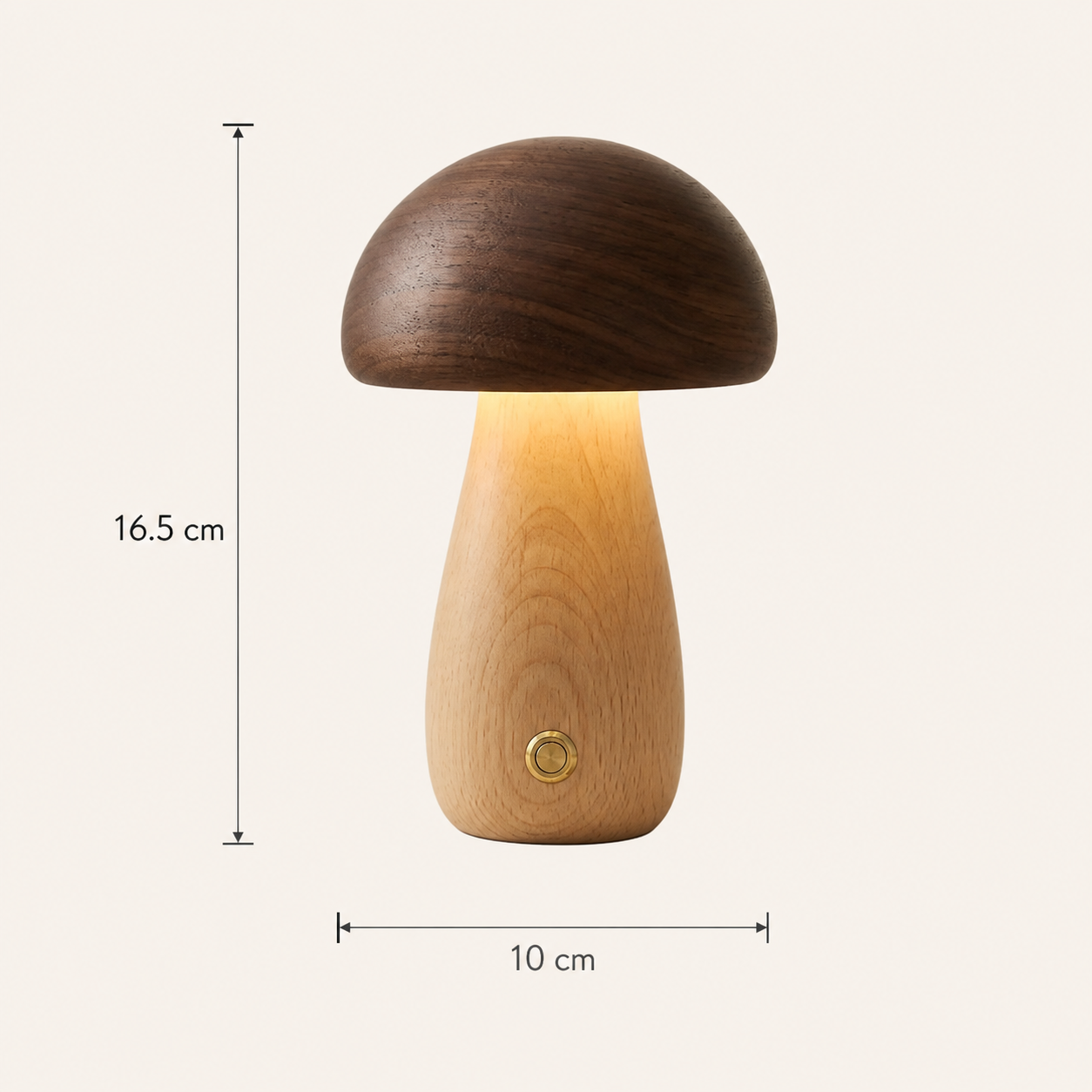 Parker wood mushroom cordless table lamp dimensions: 16.5 cm high and 10 cm wide