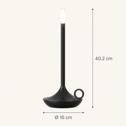 Black Rowan cordless table lamp dimensions: 40.2 cm high and 16 cm diameter