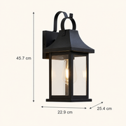 Soho black outdoor wall lantern dimensions: 45.7 cm high, 22.9 cm wide and 25.4 cm deep